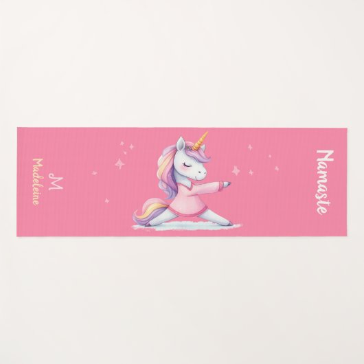 Eenhoorn Yoga Pose Roze Blush Schattigee Naam Mono Yogamat (Voorkant (horizontaal))