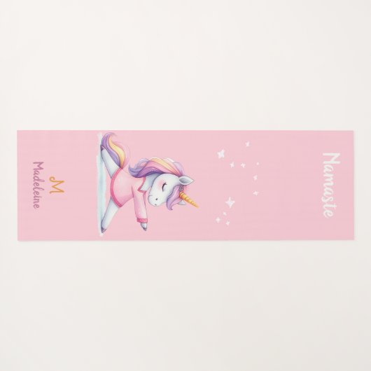 Eenhoorn Yoga Pose Roze Leuk Namaste Naam Monogram Yogamat (Achterkant (horizontaal))