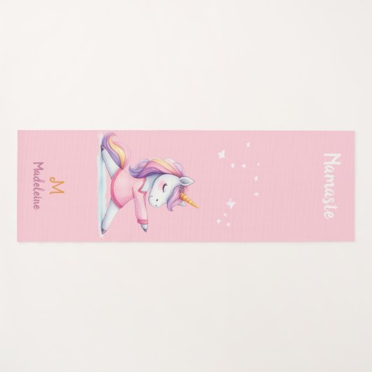 Eenhoorn Yoga Pose Roze Leuk Namaste Naam Monogram Yogamat (Voorkant (horizontaal))