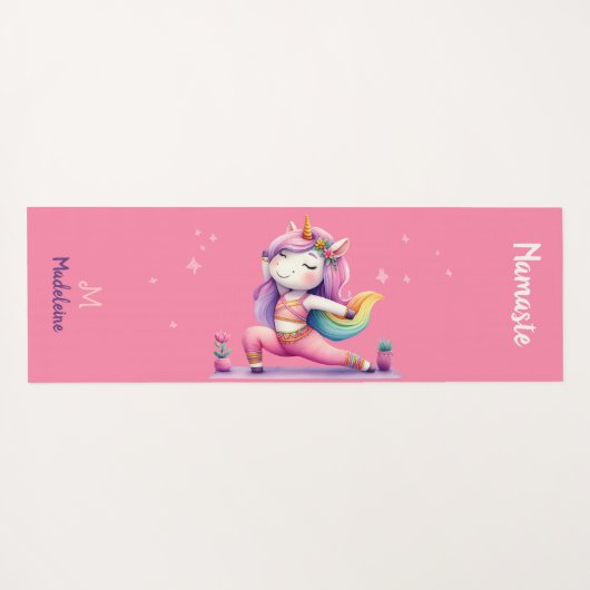 Eenhoorn Yoga Pose Yogi Roze Schattigee Naam Monog Yogamat (Achterkant (horizontaal))