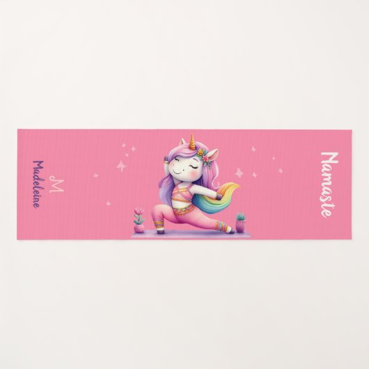 Eenhoorn Yoga Pose Yogi Roze Schattigee Naam Monog Yogamat (Voorkant (horizontaal))