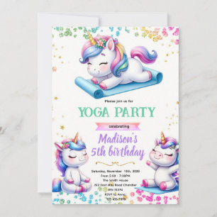 Eenhoorn yoga verjaardagsfeest uitnodiging