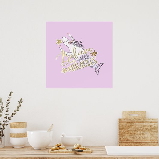 Eenhoorn Zeemeermin Modern Trendy Geloof in Wonder Poster (Keuken)
