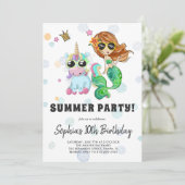 Eenhoorn & Zeemeermin Pool Party Uitnodiging (Staand voorkant)