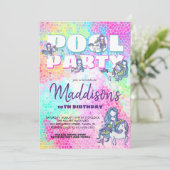 Eenhoorn & Zeemeermin Pool Party Uitnodiging (Staand voorkant)