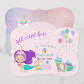 Eenhoorn Zeemeermin Prinses Verjaardagsuitnodiging Kaart (Voorkant / Achterkant)