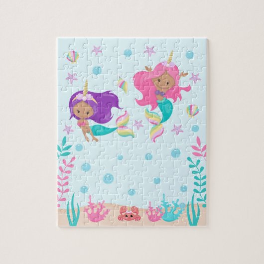 Eenhoorn zeemeerminnen onder het Zee Medium Skin T Legpuzzel (Verticaal)