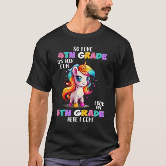 Eenhoorn zo lang 4e graad kijk uit 5e graad hier t-shirt (Voorkant)
