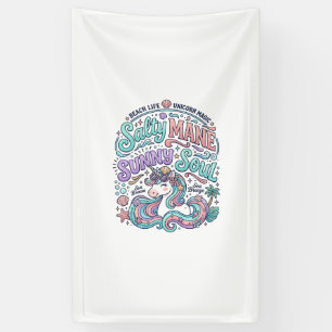 Eenhoorn Zout Manen Zonnige Ziel Retro Stijl T-Shi Spandoek