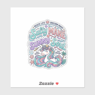 Eenhoorn Zout Manen Zonnige Ziel Retro Stijl T-Shi Sticker