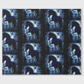 Eenhoorn zwart magische fee in donker bos cadeaupapier (Vlak)