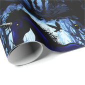 Eenhoorn zwart magische fee in donker bos cadeaupapier (Rol Hoek)