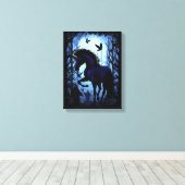 Eenhoorn zwart magische fee in donker bos canvas afdruk (Insitu (Houten vloer))