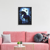 Eenhoorn zwart magische fee in donker bos canvas afdruk (Insitu (Woonkamer))