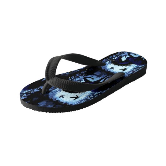 Eenhoorn zwart magische fee in donker bos kinder teenslippers (Schuin)