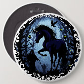 Eenhoorn zwart magische fee in donker bos ronde button 6,0 cm (Voorkant /achterkant)