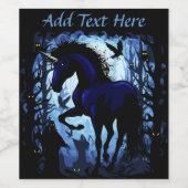 Eenhoorn zwart magische fee in donker bos wijn etiket (Enkel label)