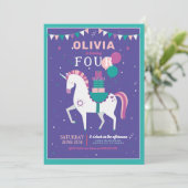 Eenhoornballonnen Verjaardagsfeestgeschenken Paars Kaart (Staand voorkant)