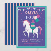 Eenhoornballonnen Verjaardagsfeestgeschenken Paars Kaart (Voorkant / Achterkant)