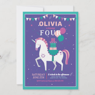 Eenhoornballonnen Verjaardagsfeestgeschenken Paars Kaart