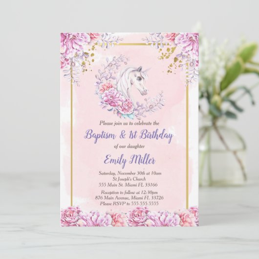 Eenhoorndoop en uitnodiging voor verjaardag (Staand voorkant)