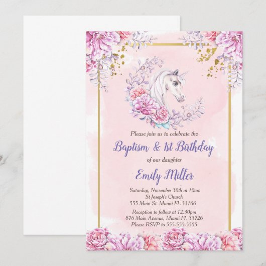 Eenhoorndoop en uitnodiging voor verjaardag (Voorkant / Achterkant)