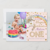 Eenhoornfeest Eerste Verjaardag Foto Kaart (Voorkant)