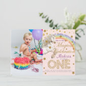 Eenhoornfeest Eerste Verjaardag Foto Kaart (Staand voorkant)