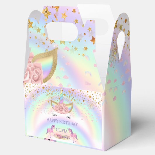 Eenhoornfeest Regenboog 1e verjaardag grillig meis Bedankdoosjes (Geopend)