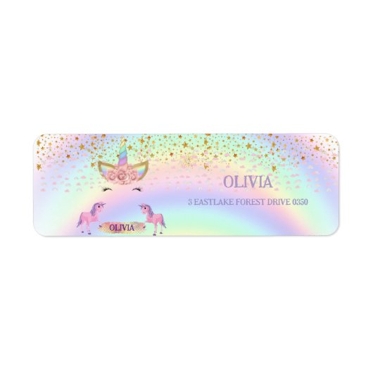 Eenhoornfeest Regenboog 1e verjaardag grillig meis Etiket (Voorkant)