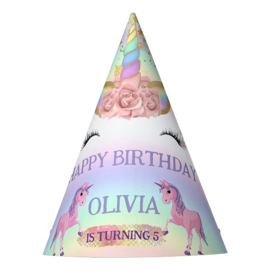 Eenhoornfeest Regenboog 1e verjaardag grillig meis Feesthoedjes (Voorkant)