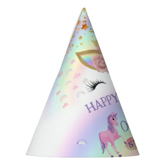 Eenhoornfeest Regenboog 1e verjaardag grillig meis Feesthoedjes (Links)