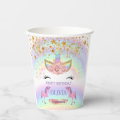 Eenhoornfeest Regenboog 1e verjaardag grillig meis Papieren Bekers (Voorkant)