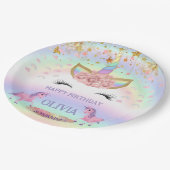 Eenhoornfeest Regenboog 1e verjaardag grillig meis Papieren Bordje (Gekanteld)