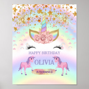 Eenhoornfeest Regenboog 1e verjaardag grillig meis Poster