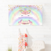 Eenhoornfeest Regenboog 1e verjaardag grillig meis Spandoek (Insitu)