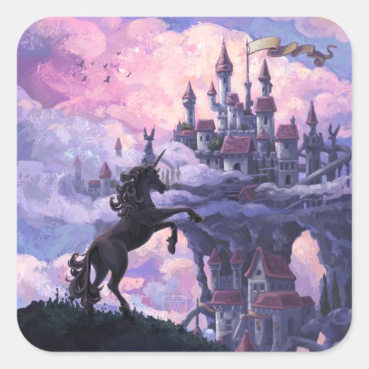 Eenhoornkasteel Vierkante Sticker (Voorkant)