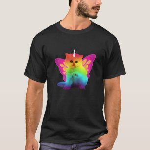 Eenhoornkat met regenboogvlindervleugels Mannen Vr T-shirt