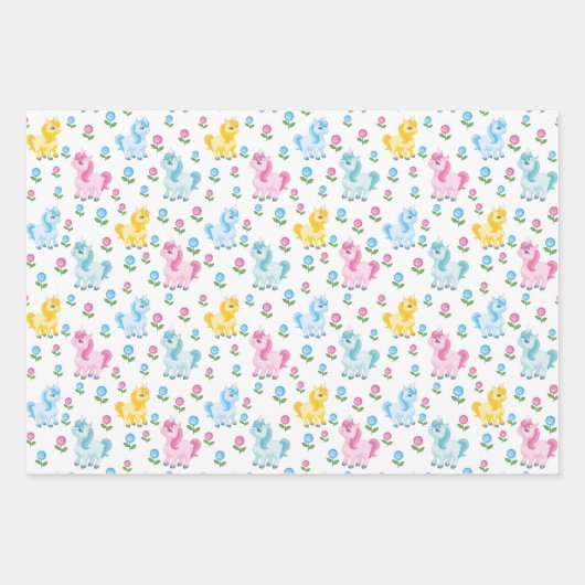 eenhoornmeisjes met een leuke Birthday-tiel Inpakpapier Vel (Voorkant)