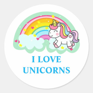 Eenhoornpaard met regenboog Cartoon-24964 Ronde Sticker