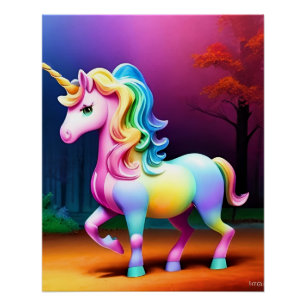 Eenhoornpaard met regenboogkleuren perfect poster
