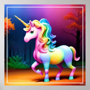 Eenhoornpaard met regenboogkleuren poster