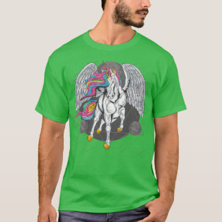 eenhoornpaard met volledige kleur en vleugels vlie t-shirt