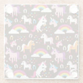 eenhoornregenboogpaard met kinder achtergrond glazen onderzetter (Achterkant)