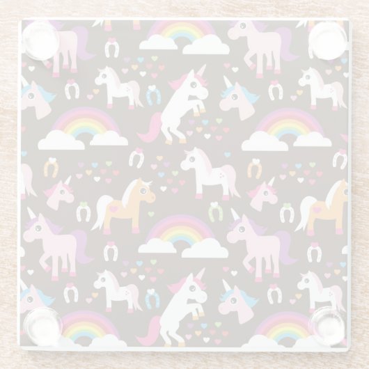 eenhoornregenboogpaard met kinder achtergrond glazen onderzetter (Achterkant)
