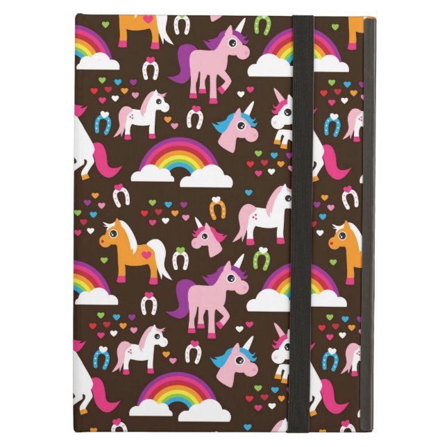 eenhoornregenboogpaard met kinder achtergrond iPad air hoesje (Voorkant Gesloten)