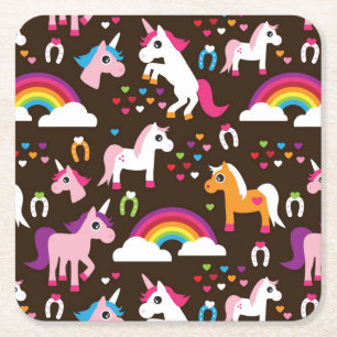 eenhoornregenboogpaard met kinder achtergrond kartonnen onderzetters