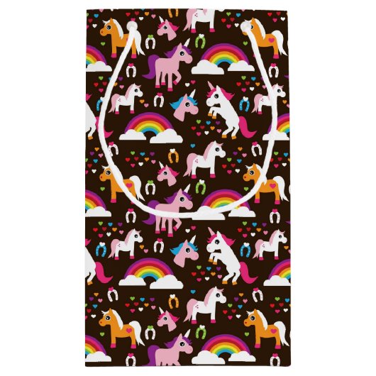 eenhoornregenboogpaard met kinder achtergrond klein cadeauzakje (Achterkant)