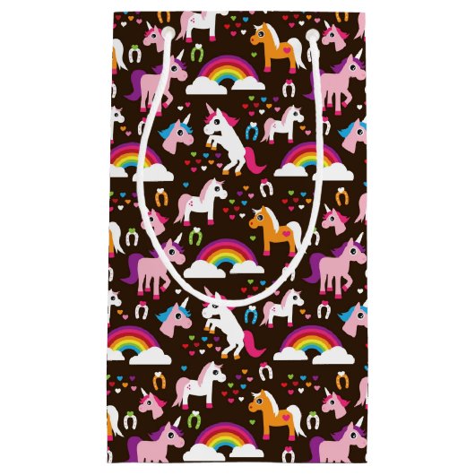 eenhoornregenboogpaard met kinder achtergrond klein cadeauzakje (Voorkant)
