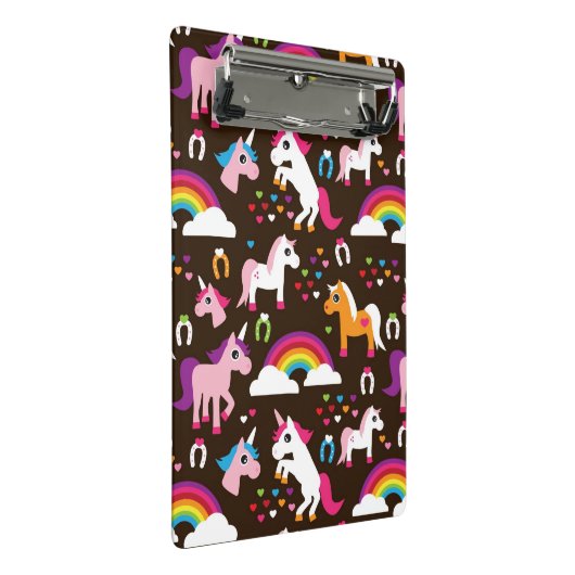 eenhoornregenboogpaard met kinder achtergrond mini klembord (Schuin)